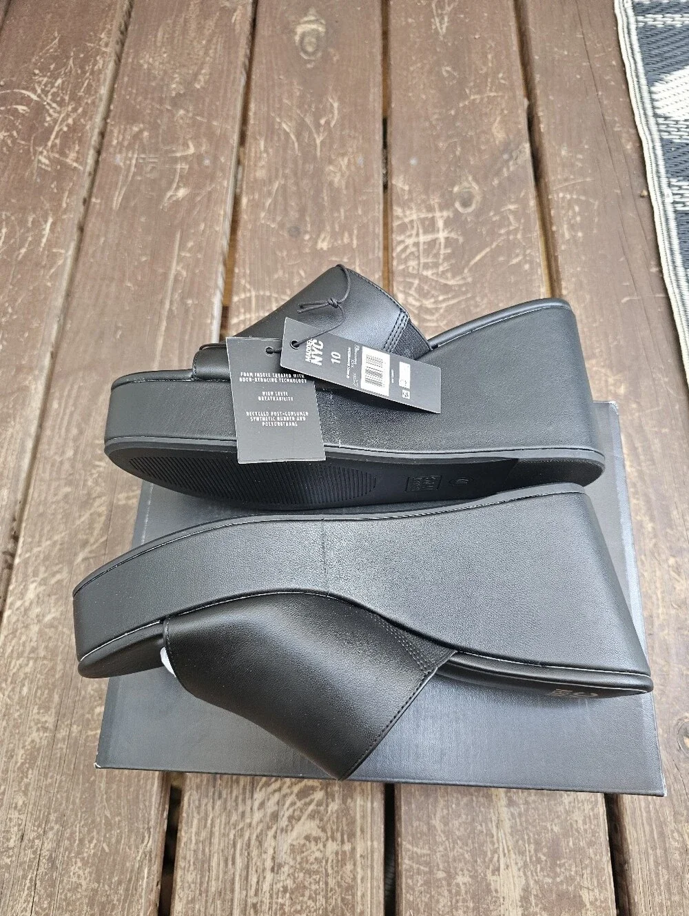 Madden NYC Boho Platform Wedge Slide Sandals‎ Black Faux Leather Y2K 2000s Style
